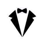 Stylised black bow tie and breast of a jacket.